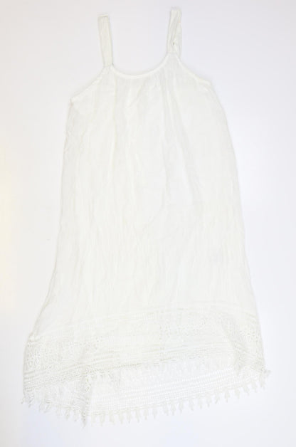 Rebellion Womens White Polyester Slip Dress Size S Scoop Neck Pullover