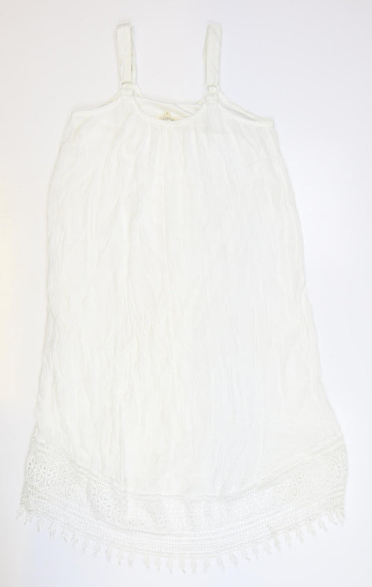 Rebellion Womens White Polyester Slip Dress Size S Scoop Neck Pullover
