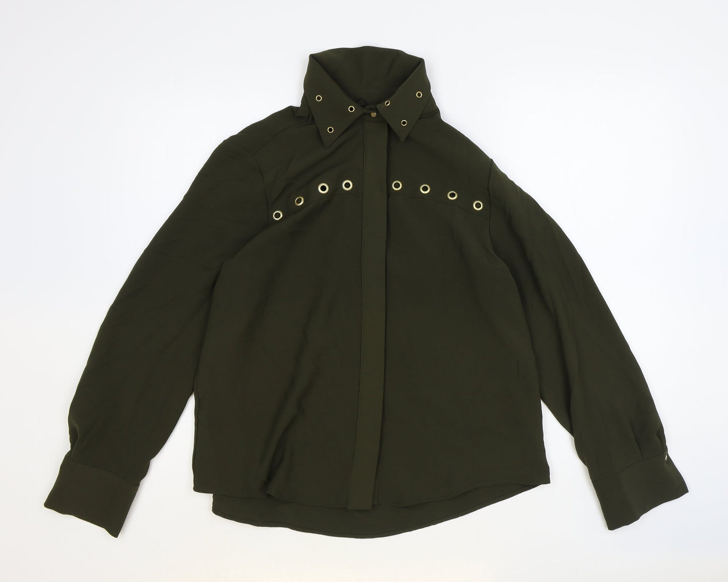 Womens UK Size S Zara Green Basic Button-Up