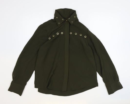 Womens UK Size S Zara Green Basic Button-Up