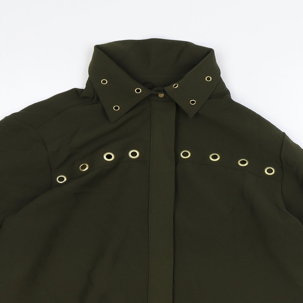Womens UK Size S Zara Green Basic Button-Up
