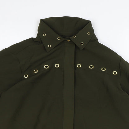Womens UK Size S Zara Green Basic Button-Up