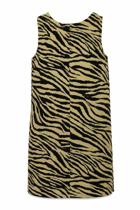 Marks and Spencer Womens Brown Animal Print Linen Shift Size 8 Scoop Neck Button - Tiger Print