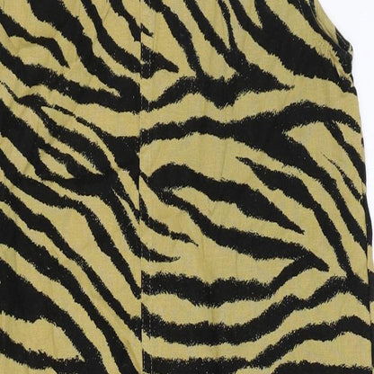 Marks and Spencer Womens Brown Animal Print Linen Shift Size 8 Scoop Neck Button - Tiger Print