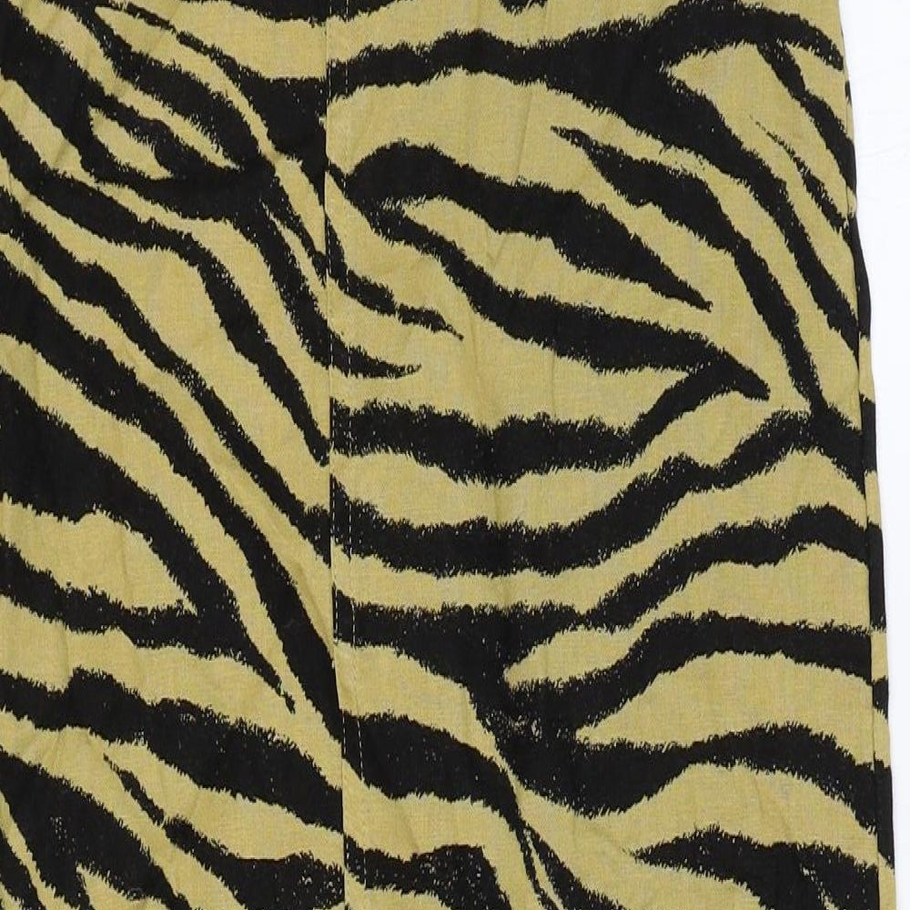 Marks and Spencer Womens Brown Animal Print Linen Shift Size 8 Scoop Neck Button - Tiger Print