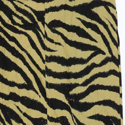 Marks and Spencer Womens Brown Animal Print Linen Shift Size 8 Scoop Neck Button - Tiger Print