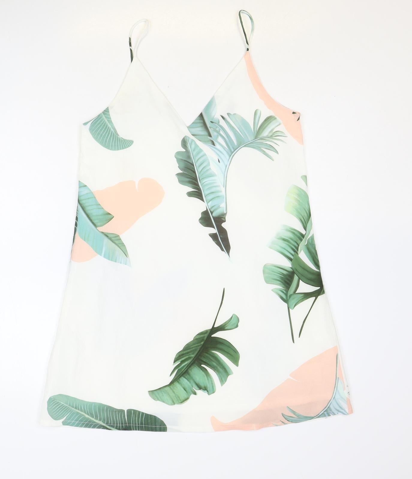 SheIn Womens Ivory Floral Polyester Slip Dress Size S V-Neck Pullover