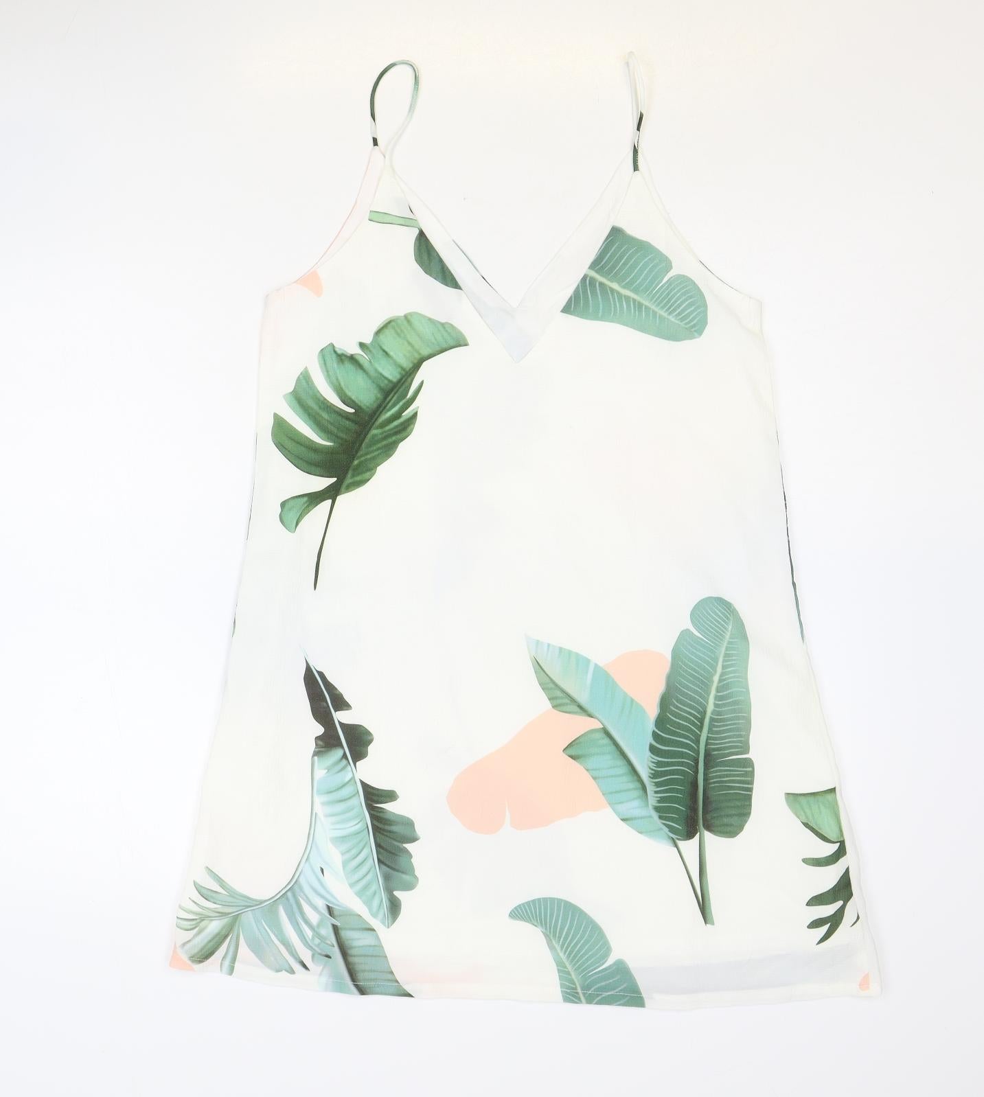 SheIn Womens Ivory Floral Polyester Slip Dress Size S V-Neck Pullover