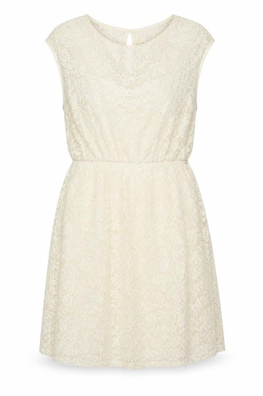 Zara Womens Ivory Floral 100% Cotton Fit & Flare Size S Scoop Neck Button