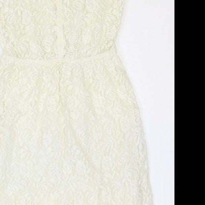 Zara Womens Ivory Floral 100% Cotton Fit & Flare Size S Scoop Neck Button