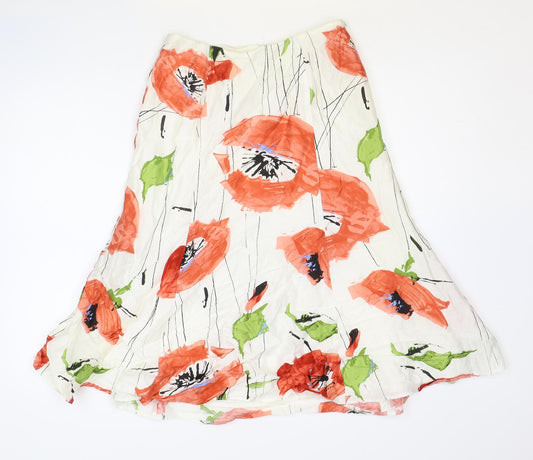 MINUET Womens Ivory Floral Viscose Swing Skirt Size 8 Zip