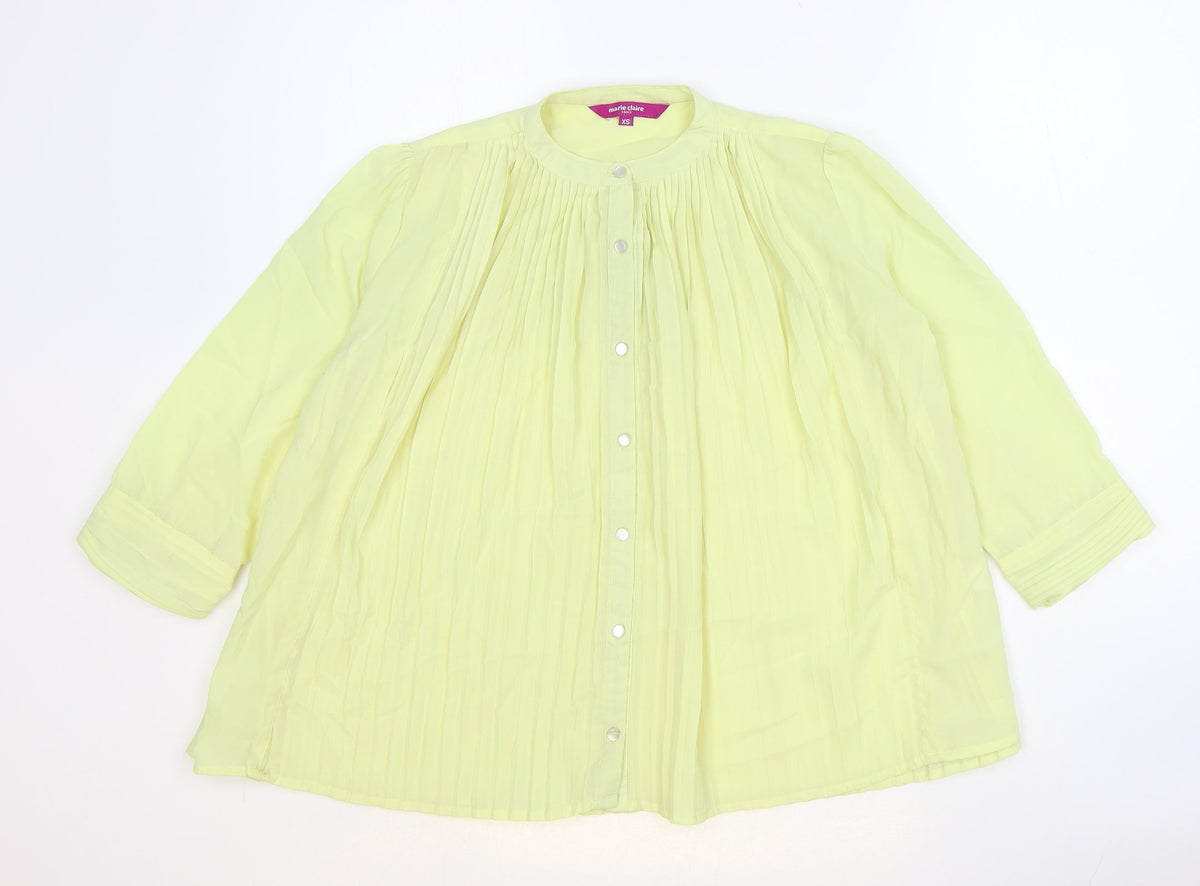 Marie Claire Womens Yellow Polyester Basic Button-Up Size XS Round Neck