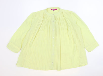Marie Claire Womens Yellow Polyester Basic Button-Up Size XS Round Neck