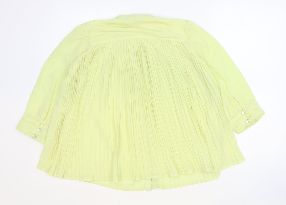 Marie Claire Womens Yellow Polyester Basic Button-Up Size XS Round Neck