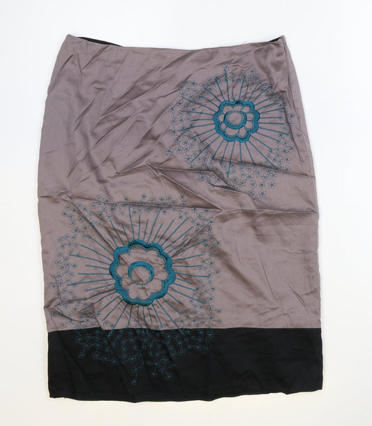 Monsoon Womens Purple Floral Cotton Straight & Pencil Skirt Size 12 Zip