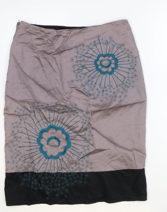 Monsoon Womens Purple Floral Cotton Straight & Pencil Skirt Size 12 Zip