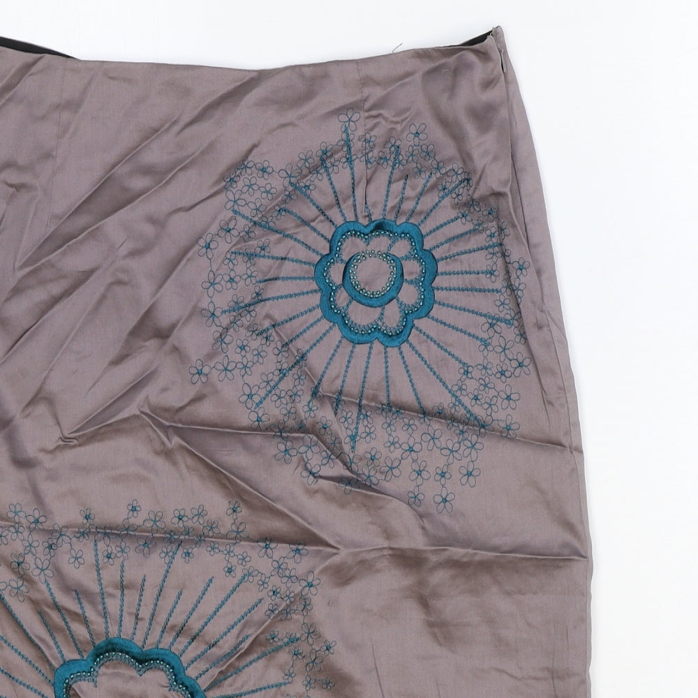 Monsoon Womens Purple Floral Cotton Straight & Pencil Skirt Size 12 Zip