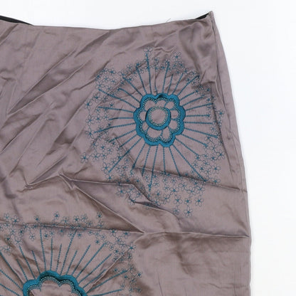 Monsoon Womens Purple Floral Cotton Straight & Pencil Skirt Size 12 Zip