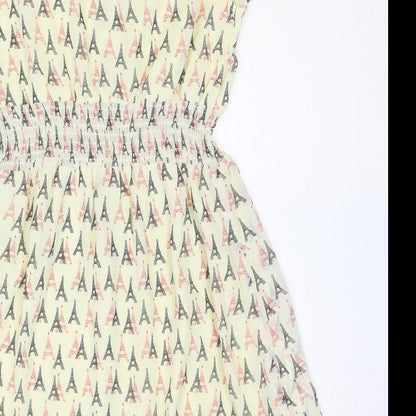Atelier 61 Womens Ivory Geometric Polyester Shirt Dress Size 8 V-Neck Button