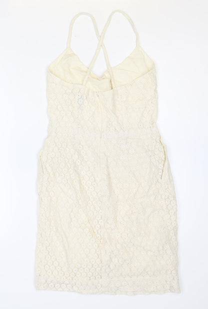 Mango Womens Ivory Cotton A-Line Size XS Scoop Neck Zip