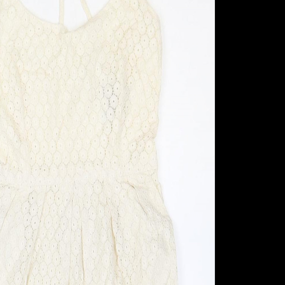 Mango Womens Ivory Cotton A-Line Size XS Scoop Neck Zip