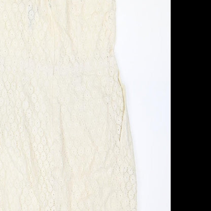 Mango Womens Ivory Cotton A-Line Size XS Scoop Neck Zip
