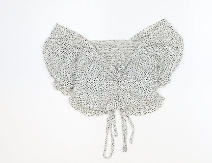 Shein Womens White Geometric Polyester Cropped Blouse Size M V-Neck