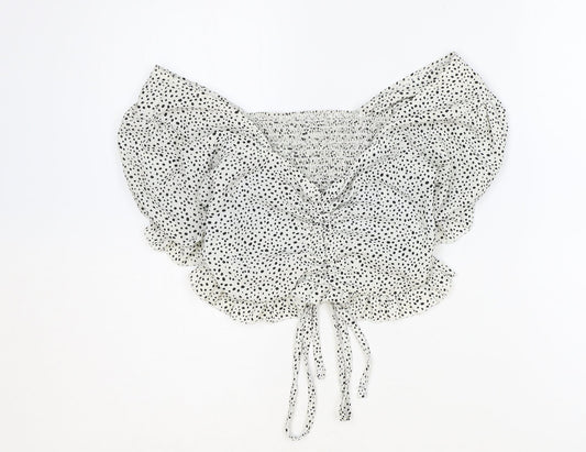 Shein Womens White Geometric Polyester Cropped Blouse Size M V-Neck