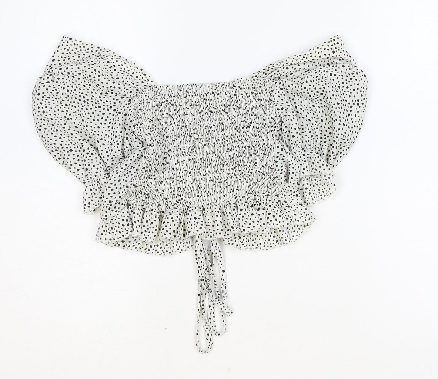 Shein Womens White Geometric Polyester Cropped Blouse Size M V-Neck