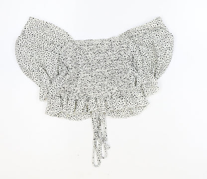 Shein Womens White Geometric Polyester Cropped Blouse Size M V-Neck