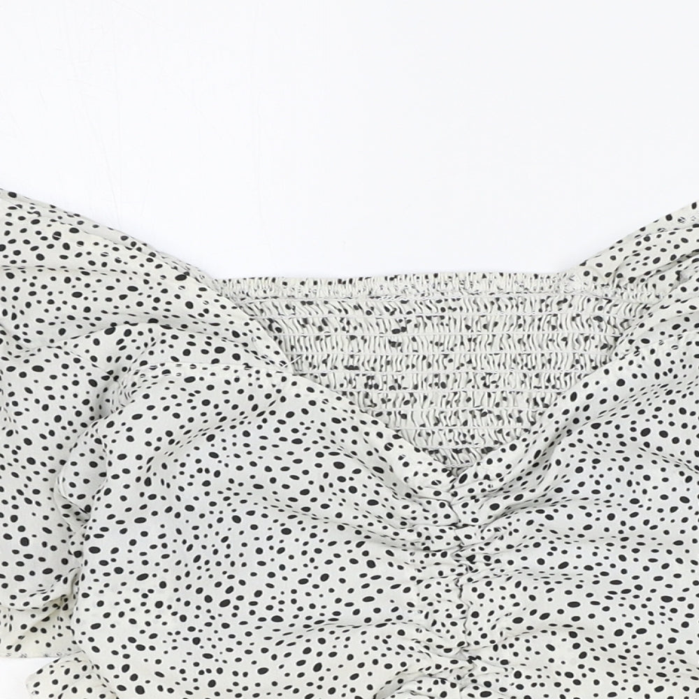 Shein Womens White Geometric Polyester Cropped Blouse Size M V-Neck