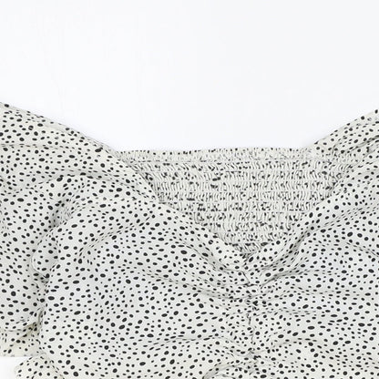 Shein Womens White Geometric Polyester Cropped Blouse Size M V-Neck