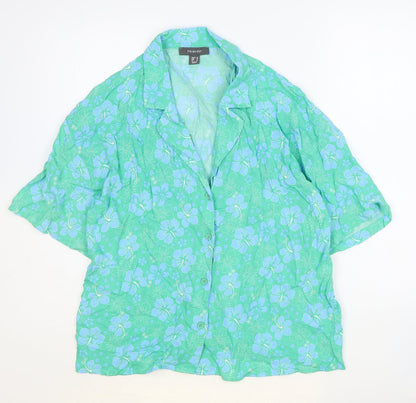 Primark Womens Green Floral Viscose Basic Button-Up Size 12 Collared