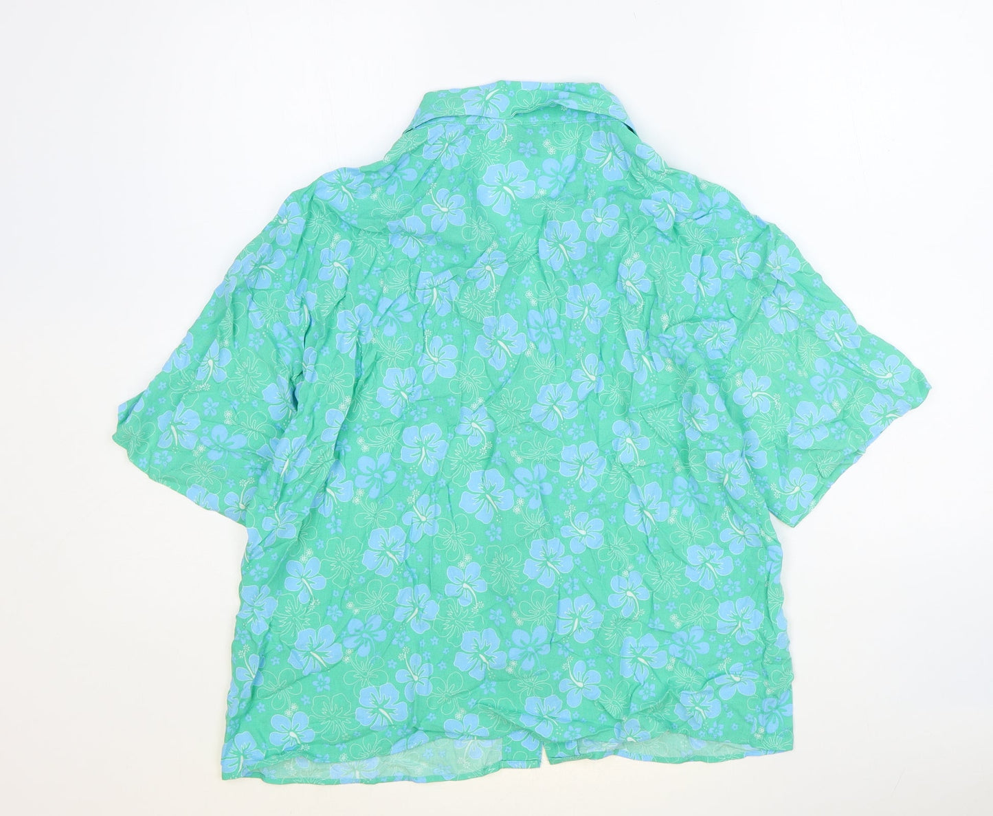 Primark Womens Green Floral Viscose Basic Button-Up Size 12 Collared