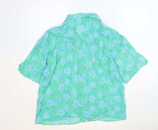 Primark Womens Green Floral Viscose Basic Button-Up Size 12 Collared