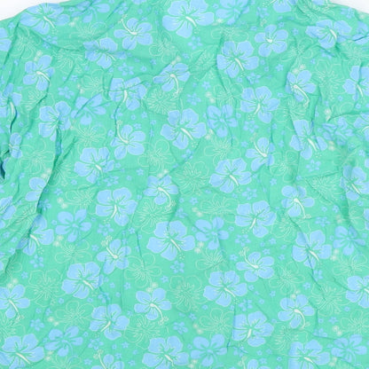 Primark Womens Green Floral Viscose Basic Button-Up Size 12 Collared