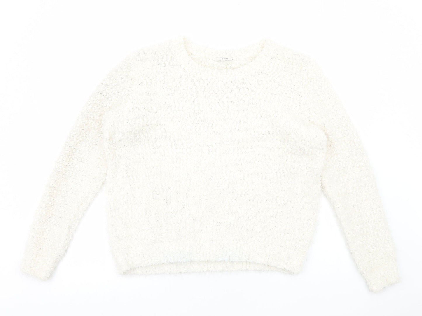 TU Womens White Round Neck Polyester Pullover Jumper Size 20