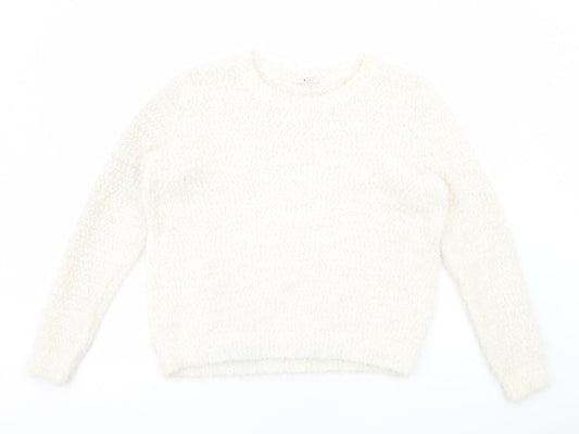 TU Womens White Round Neck Polyester Pullover Jumper Size 20