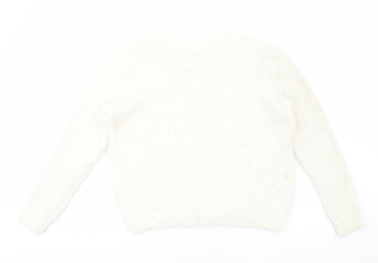 TU Womens White Round Neck Polyester Pullover Jumper Size 20