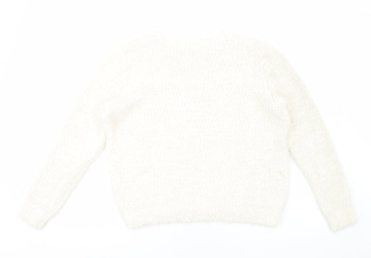 TU Womens White Round Neck Polyester Pullover Jumper Size 20