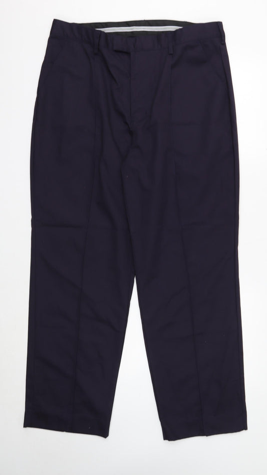 Double TWO Mens Blue Polyester Dress Pants Trousers Size 38 in Regular Zip