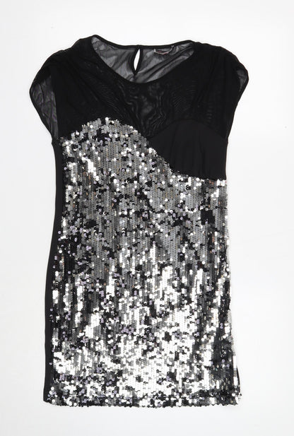 Lipsy London Womens Black Polyester Shift Size 10 Scoop Neck Pullover