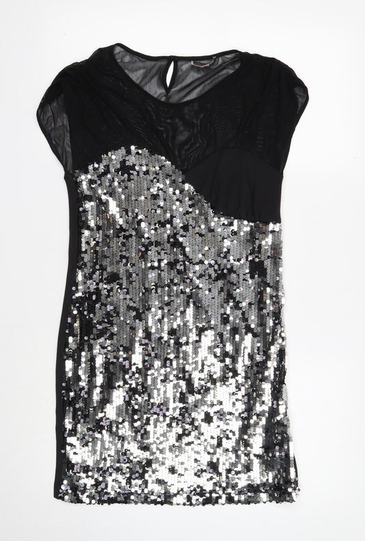 Lipsy London Womens Black Polyester Shift Size 10 Scoop Neck Pullover