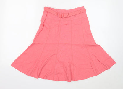 Dorothy Perkins Womens Pink Linen Swing Skirt Size 6 Zip - Belt Inlcuded