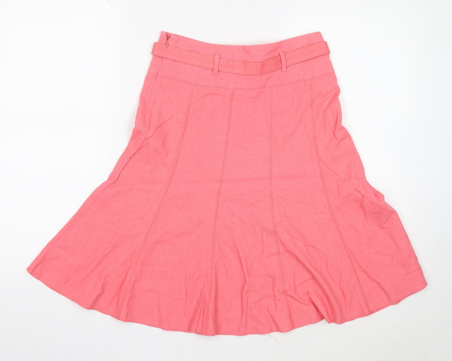 Dorothy Perkins Womens Pink Linen Swing Skirt Size 6 Zip - Belt Inlcuded