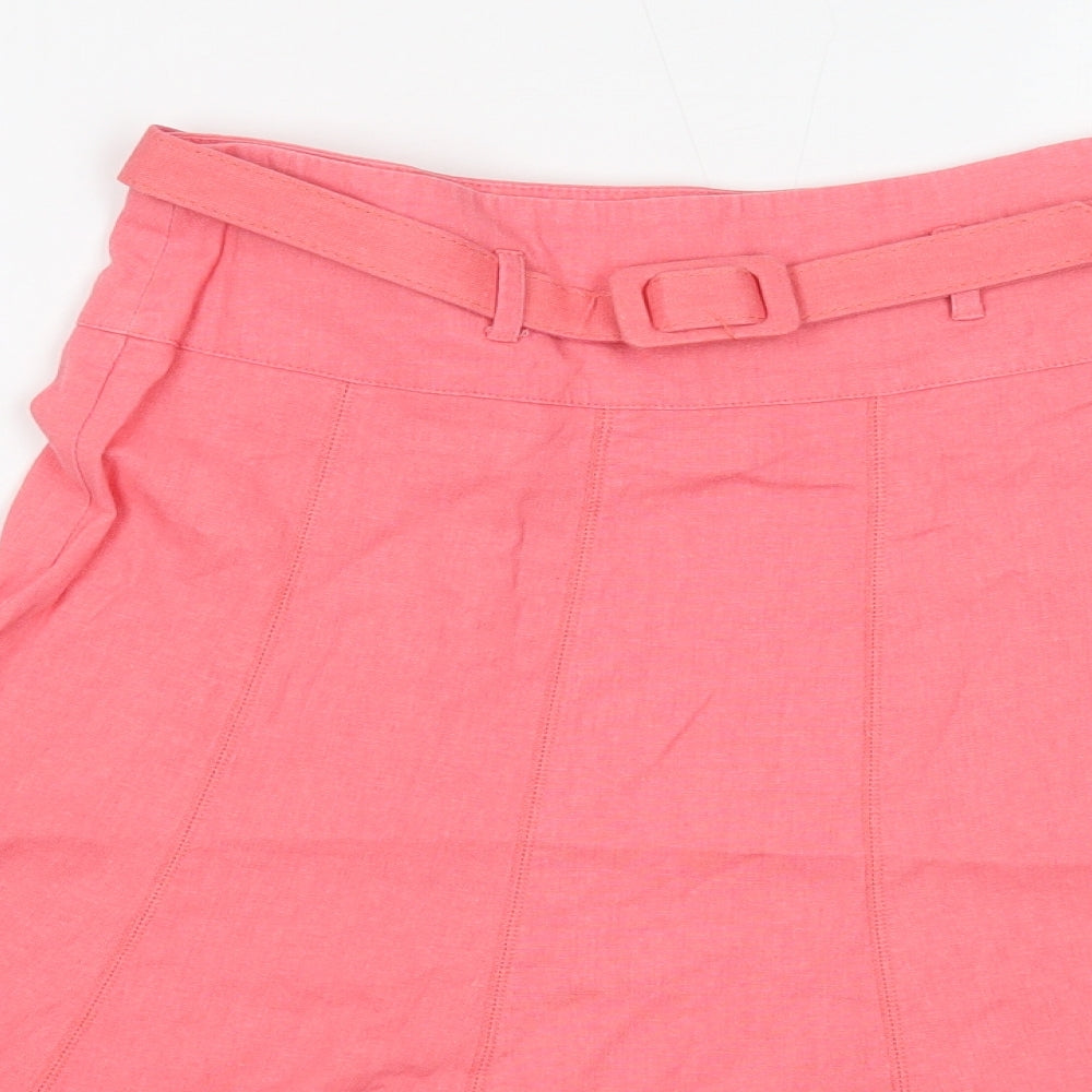 Dorothy Perkins Womens Pink Linen Swing Skirt Size 6 Zip - Belt Inlcuded