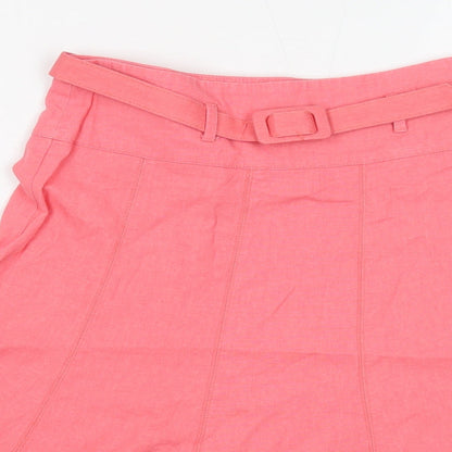 Dorothy Perkins Womens Pink Linen Swing Skirt Size 6 Zip - Belt Inlcuded