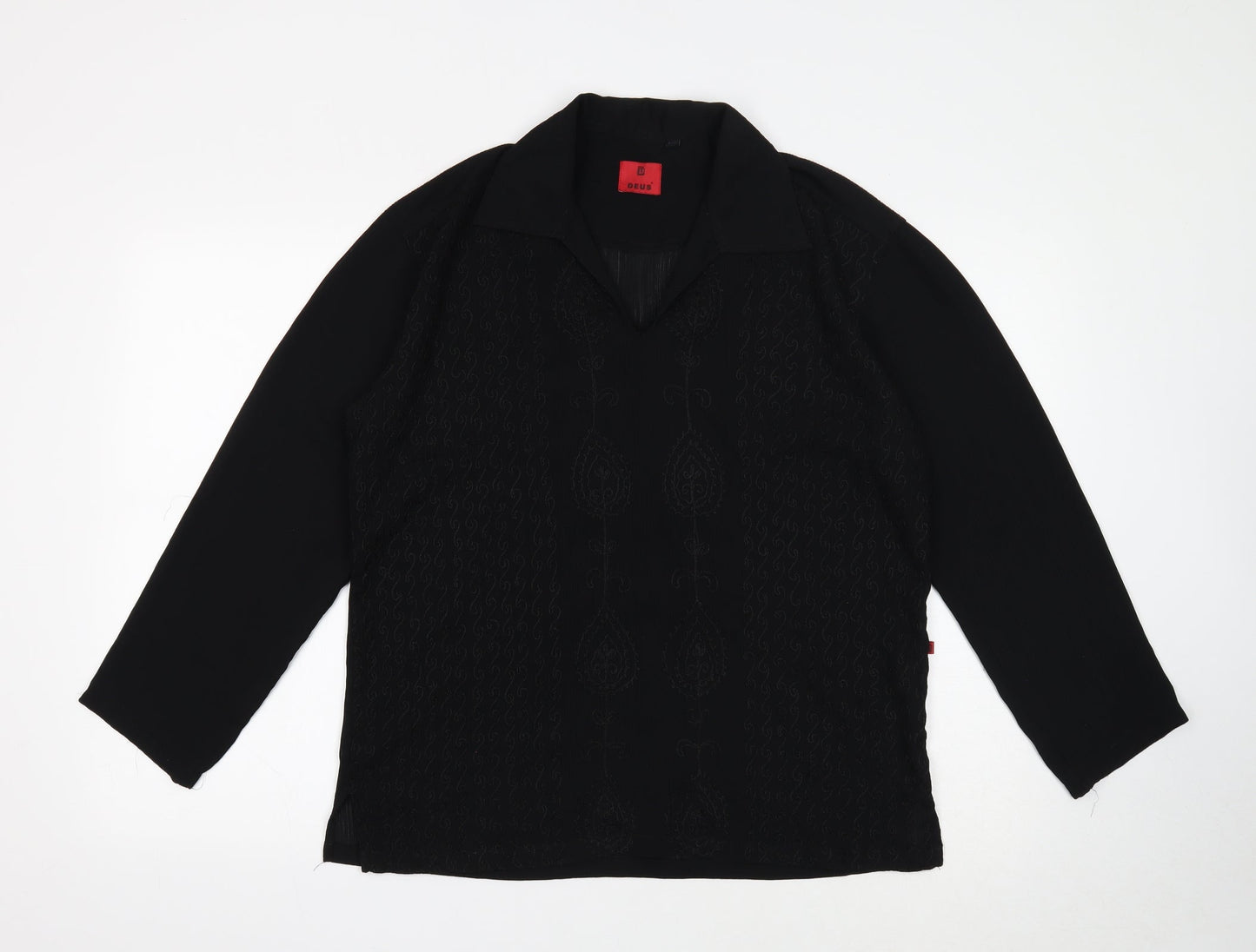 Deus Womens Black Geometric Viscose Basic Blouse Size M V-Neck
