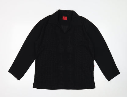 Deus Womens Black Geometric Viscose Basic Blouse Size M V-Neck