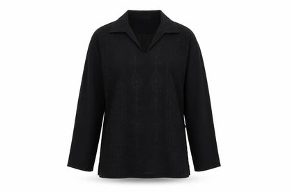 Deus Womens Black Geometric Viscose Basic Blouse Size M V-Neck